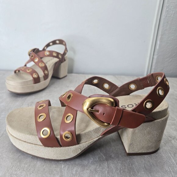 AEROSOLES Shoes - Aerosoles Chunky Platform Sandals 10 Brown Leather Grommet Retro Block Heel